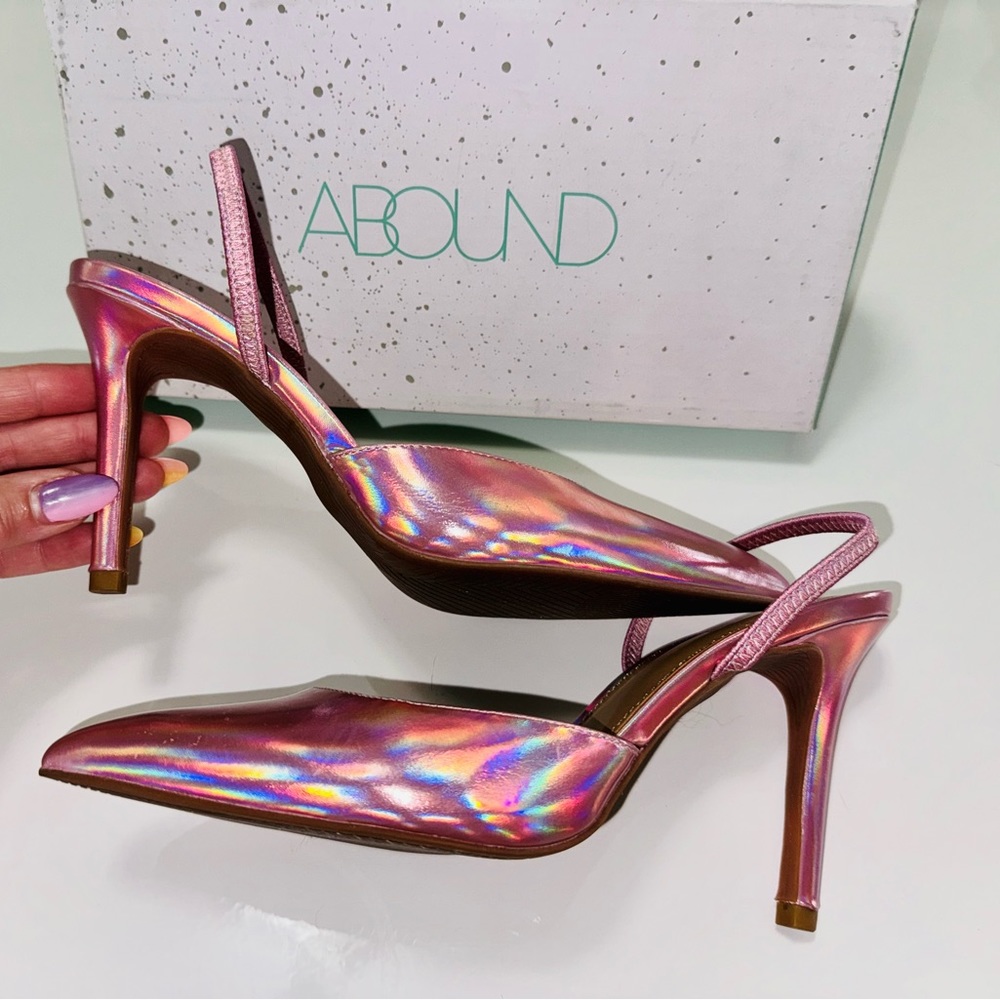 Abound Holographic Slingback Heels - Barbie Pink